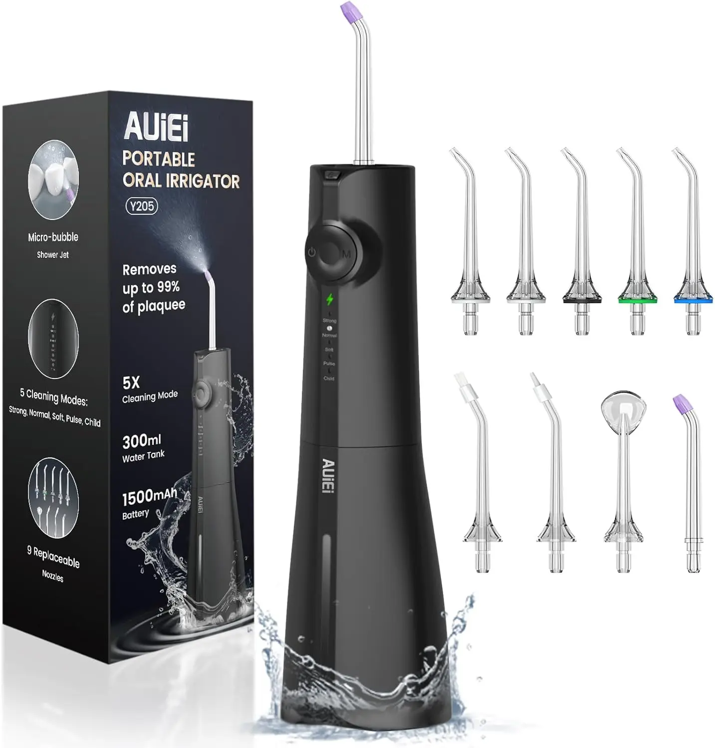 Rechargeable Water Flosser for Deep Cleansing, Cordless Teeth Cleaner Pick with 300ml Water Tank, 5 Modes IPX7 Waterproof Oral Irrigator, Dental Care Water Flossing Kit for Teeth Cleaning