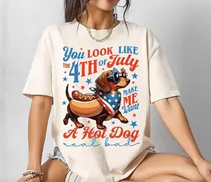 [SHIP FROM US] You Look Like The 4th Of July Shirt, Hot Dog Lover Shirt, 4th July Dachshund Tshirt, American Dog Shirt, Dog Lover Tee, Patriotic Dog Tee Gift For All
