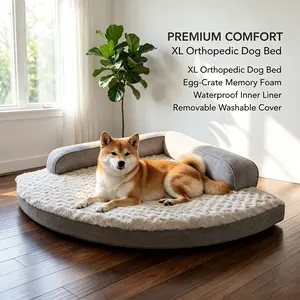 Corner Dog Bed, Orthopedic Memory Foam Dog Beds with Removable Washable Cover, Waterproof Pet Beds with Non-Slip Bottom, Grey