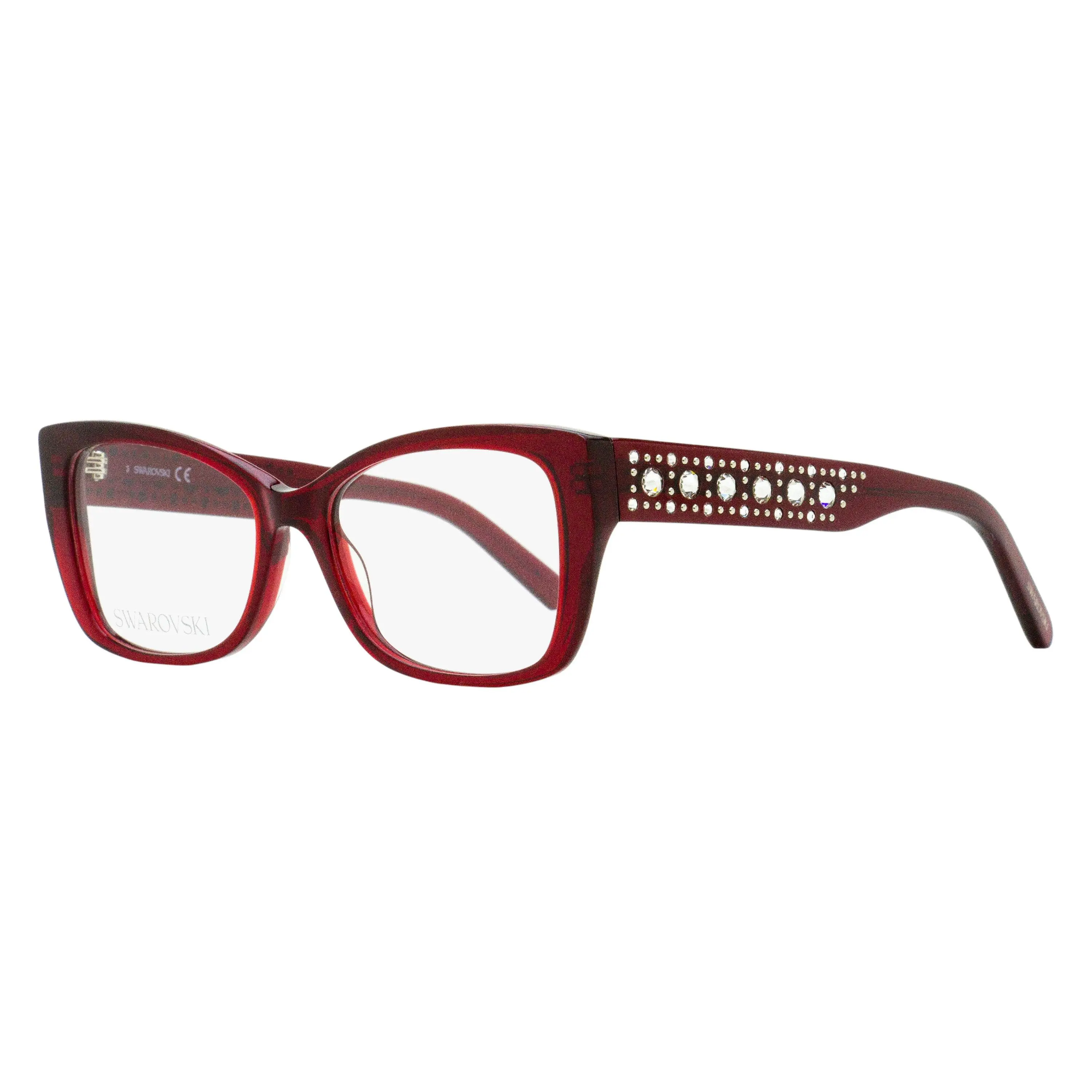 Swarovski Grid Crystal Eyeglasses - SK5452 068 Maroon 52mm, Decoration Eyewear, Stylish Glasses, Angular Non-Prescription Frames