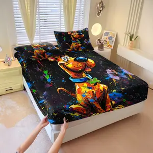 Oil painting texture cartoon dog print bed sheet set, including 1 bed sheet and 2 pillowcases, without padding, delicate and skin friendly, multiple styles to choose from, suitable for both gift giving and personal use
