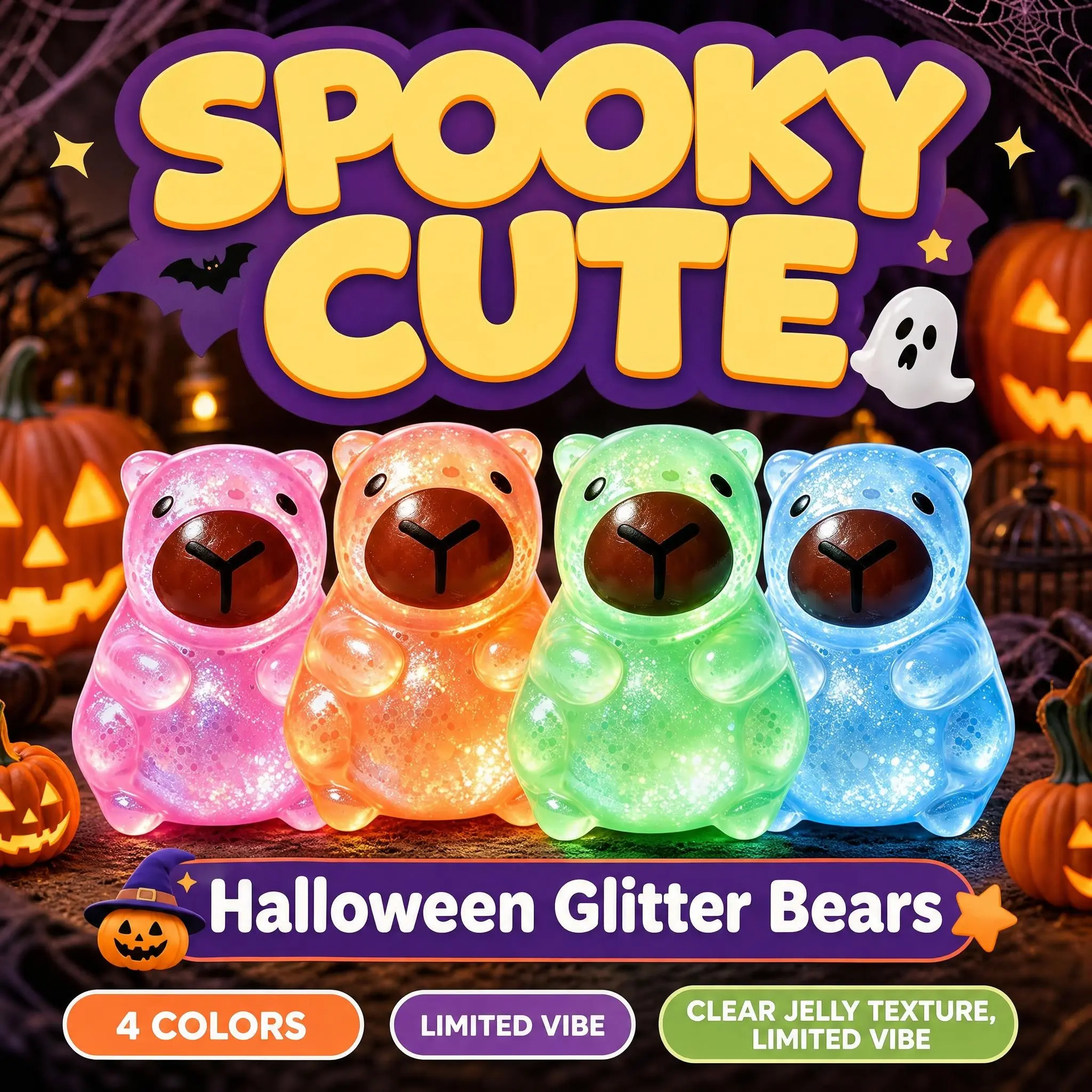 KIDGENIUS Sparkle TPR Capybara Squishies Toy - Soft Sensory Fidgets, Anxiety Aid, Halloween Squishies Trick-or-Treat Gift for Kids