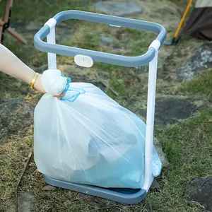 Foldable Rubbish Bag Holder with Blue Handle and White Frame-Portable Litterbag Dispenser, Suitable for Camping, Barbecue, Home, Kitchen, Office Use-Contains a Free Roll of Garbage Bag, Garbage Bag Holder