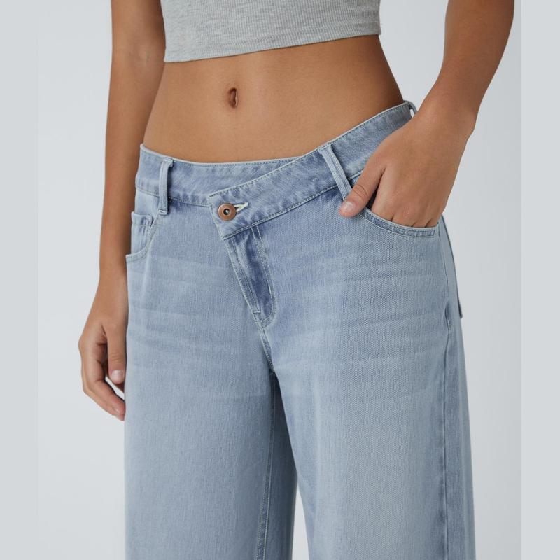 Halara Flex Asymmetric Low Rise Zipper Pockets Baggy Wide Leg Washed Casual Jeans Halara Flex Asymmetric Low Rise Zipper Pockets Baggy Wide Leg Washed Casual Jeans
