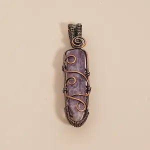 Handcrafted Natural Amethyst Gem Pendant Crystal Necklace, 2.64in Wire-Wrapped Jewelry, for Energy Healing & Spiritual Protection, Boho Chic Outfit Accessory, Special Gift for Crystal Enthusiasts
