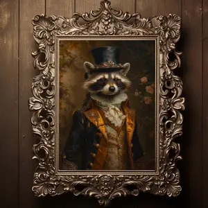 Gothic Raccoon Victorian Aristocrat Gentleman Portrait Poster, Vintage Classic Artwork, Dark Academy Art Illustration, Fine Art Print, Room Decor