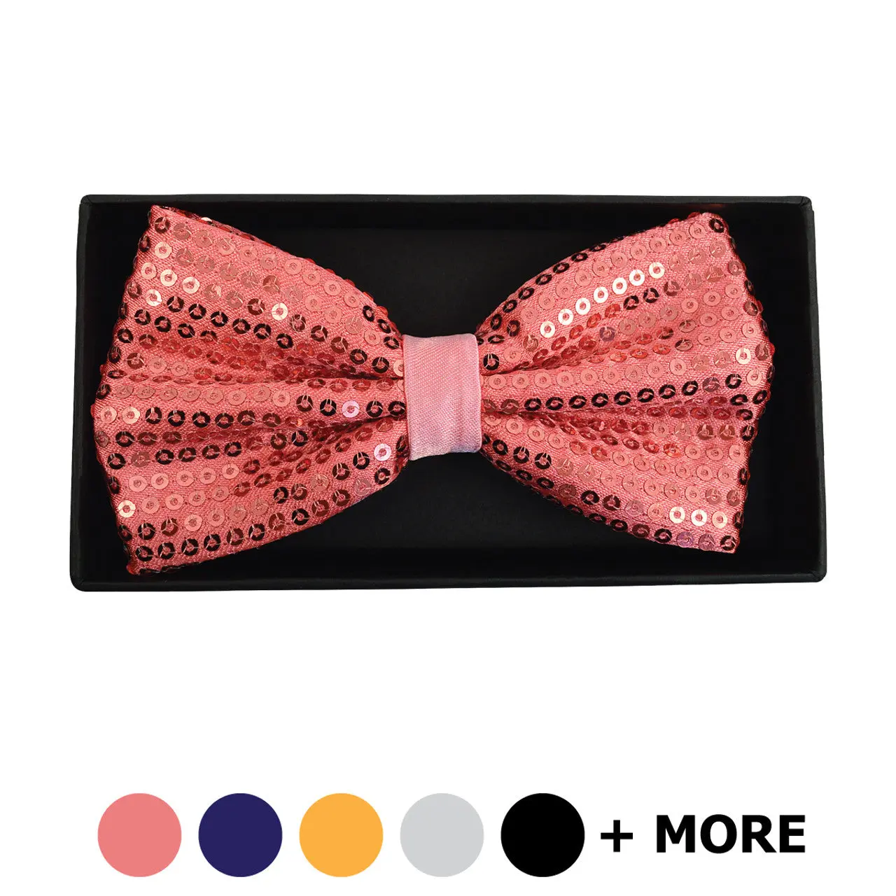 Men's Pink Bowtie - Sparkle Sequin Polyester, Pre-Tied, Adjustable, Stylish Tie Design, Imported for Evening Parties and Costumes, Bow Tie Design, Male, Party, Banded Bow, 4.5" X 2.5", Sequin Sparkle, Adjustable Size, Fits Most Necks