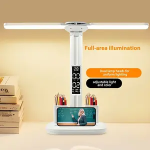 2026 Model LED Desk Lamp, Dual-Head Design, Smart Display Digital Clock & Temperature, Foldable Rotatable, Night Light, Home Office Decor