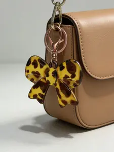 Acrylic Leopard Print Bow Pendant, UV Coated Keychain Charm, DIY Phone Chain Accessory, Boho Style Decorative Material