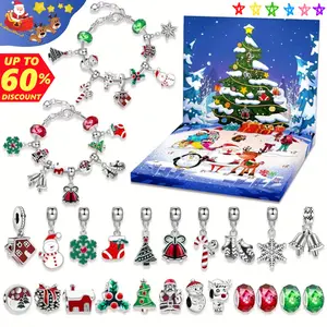 Interesting Mysterious Box 24 Days Christmas Calendar DIY Jewelry Making Kit Charms Bracelets for Women 24Pcs Beads Pendants Kits Making Supplies Set Gifts for Girlfriend Beading & Jewelry Making Crafts Unique Design for Birthday Christmas
