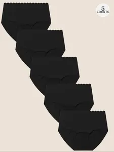 Women's Solid Scallop Trim Seamless Knicker, Seamless Undergarment, Underwear for Women, Seamless Panties for Women, Soft Comfy Breathable Panties for Women for Daily Wear, Ladies Underwear for All Seasons