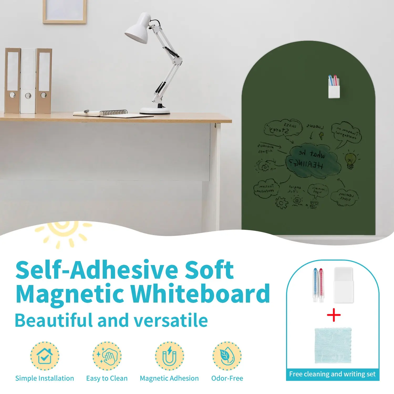 Arched Design Self Adhesive Soft Magnetic Whiteboard, Smooth Writing Surface, Scratch Resistant, Ideal for Kids' Rooms & Home Office Use