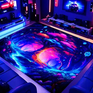 Forest Plants Pattern Flannel UV Blacklight Rug, 1 Count Soft and Comfortable Area Carpet, Floor Carpet for Home Entrance, Kitchen, Living Room