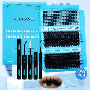 ADORANCE 350PCS Eyelash Clusters Kit D Curl 3 Styles Spike/60D/100D Mixed 10-18mm Lashes Kit with Bond&Seal Lash Remover Lash Applicator, Perfect for Beginners &Proficient, DIY at Home Easily, Easy Apply for Makeup Daily