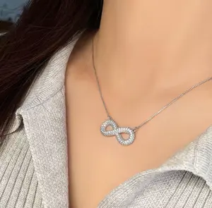 Dainty Silver Infinity Necklace – 20-Inch Chain, 1.5-Inch Sparkling Pendant, 925 sterling Silver