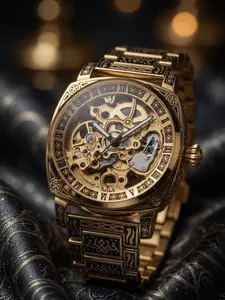 Vintage Engraved Hollow Men's Mechanical Analog Watch, Luxury Alloy Case, Roman Numerals, Waterproof, Business Gift, Tonneau Skeleton Wristwatch