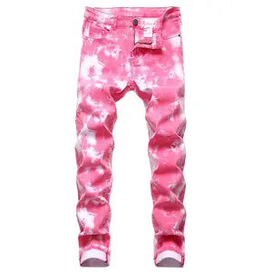 Men's slim-fit stretch jeans with pink print