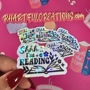 Handmade holographic “Shhh... I’m Reading” sticker for book lovers!  Water-resistant and perfect for journals, book carts, laptops, or planners. A sweet handmade gift for cozy readers, crafted with love by RH Artful Creations.