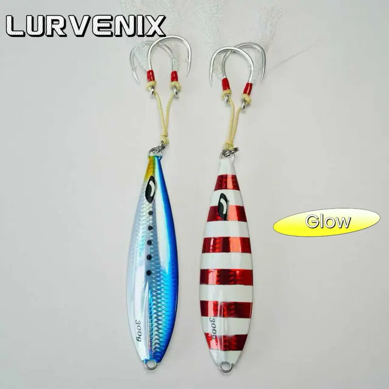 LURVENIX 20g-300g Slow Pitch Jig Saltwater Fishing Lures Flat Fall Jigs, Jigging Baits with BKK double Hook