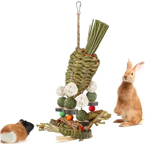 Rabbit Toy, Bunny Cage Hanging Chew Toy & Treats for Guinea Pigs Chinchillas Hamsters Rats and Other Small Pets Teeth Grinding bunny  essentials