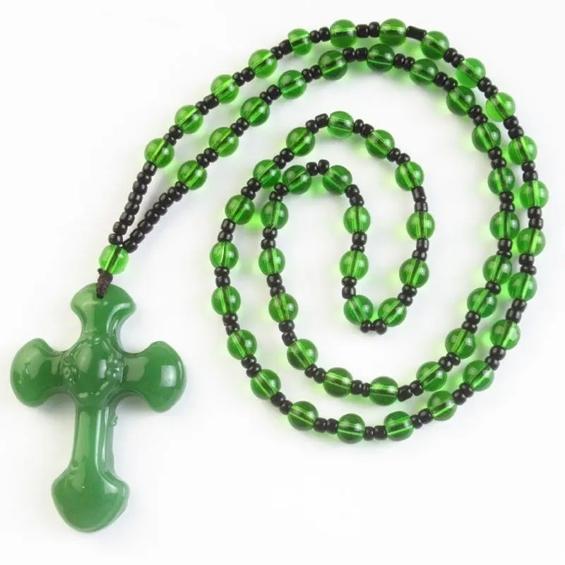 Single sided cross necklace   dark green
