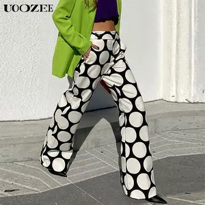 UOOZEE Women's High Waist Contrast Polka Dot Trousers Comfortable Casual Loose Fit Bottoms for Commuting Street Shooting Fashionable All Occasions