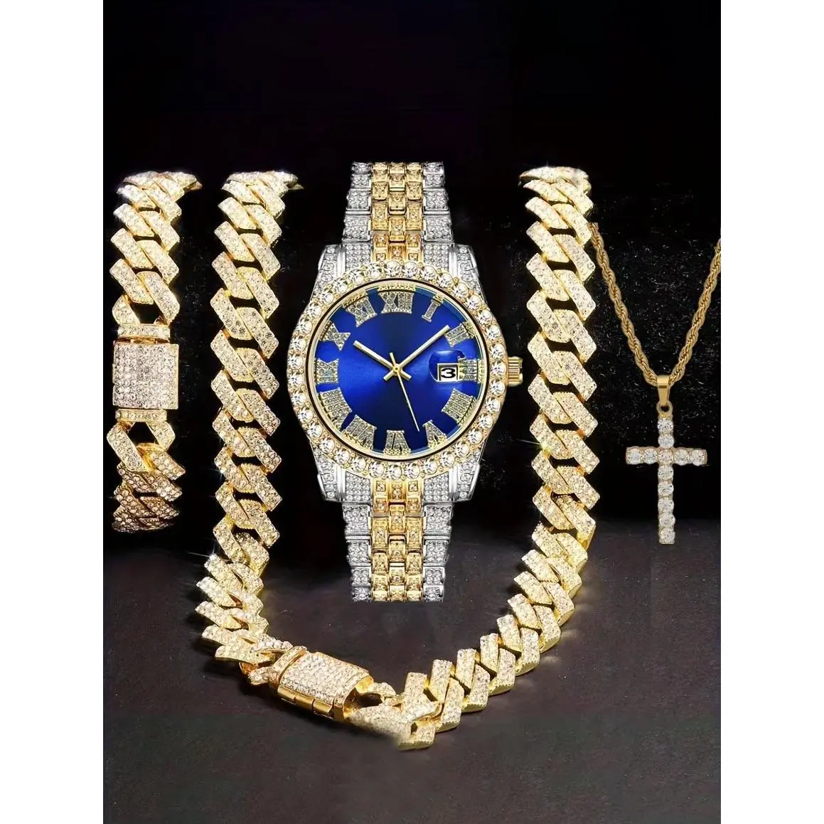 Gold Blue Gold (Watch+Bracelet+Necklace+