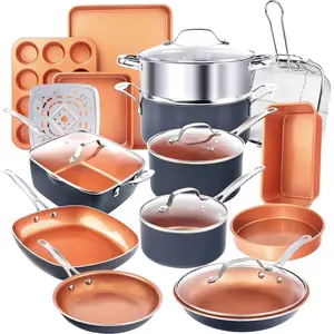 Gotham Steel Hammered 15 Pc Ceramic Cookware Set Nonstick, Deep Copper Pots and Pans Set Non Stick with Bakeware & Deep Fry Pan, Non Toxic Induction Oven and Dishwasher Safe