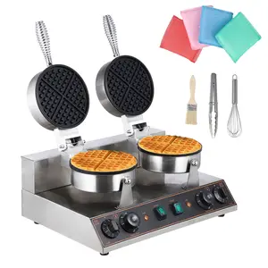 【GARVEE】Commercial Electric Waffle and Waffle Cone Makers with Durable Stainless Steel Build, Nonstick Surfaces, Adjustable Temperature and Timer Controls, Ideal for Restaurants, Snack Bars, and Bakeries, 110V Power Options