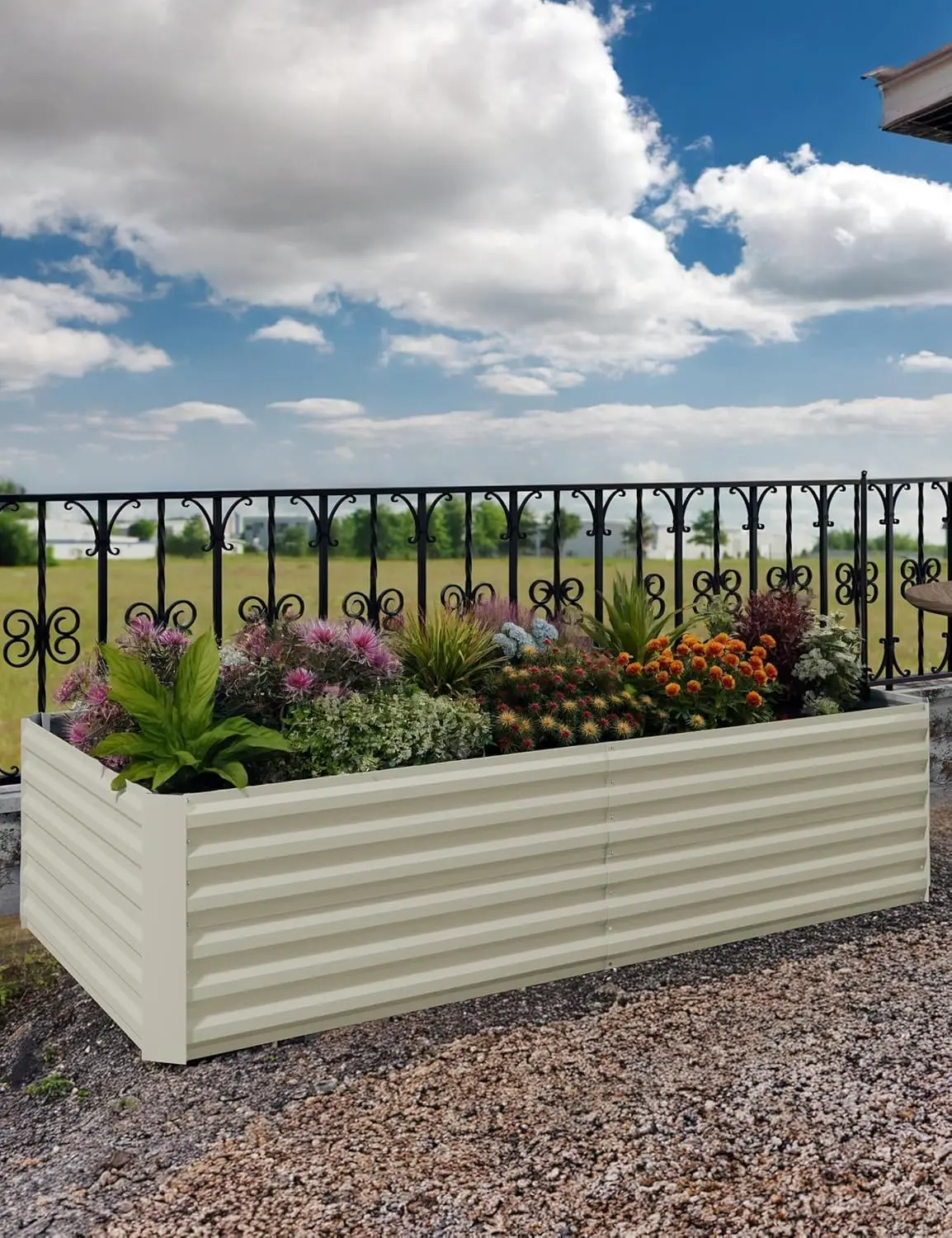 Gaomon Square Galvanized Steel Raised Garden Bed Planter Box for Gardening, 6x3x2 ft, 0.5mm Thick, Ergonomic Height, Matte Finish, All Seasons Harsh Weather-Resistant, Assembly Toolkit Incl., Open Bottom Root Access, Beige Outdoor Balcony Furniture, Raise