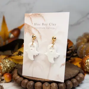 Handmade Clay Glitter Ghost Dangle Earring, Fall & Halloween Earrings, Nickel-Free