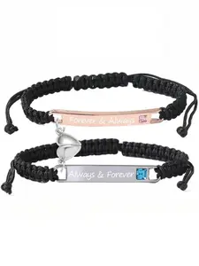 Always and Forever Bracelets for Couple Matching Love Heart Bracelets for Husband and wife Pinky Promise Bracelets for 2 Soulmates Long Distace Relationship Bangle Couples Bracelet Set Valentine's Day Gift for His Her, Trendy Jewellery Accessories