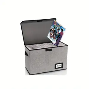 Comic Book Storage Gray Black Comic Book Box, 15.7x7.8x11.8 inches, Collapsible Comic Short Box Holds 160-180 Comic Book, Heavy Duty Durable Storage Organizer Comic Collection Gift Bin Container Holder Shelf