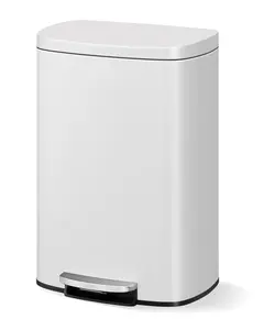 Stainless Steel Kitchen Trash Can, 13 Gal / 50 L Step-On Garbage Bin with Soft Close Lid, Large Rustproof Metal Trash Can for Kitchen, White