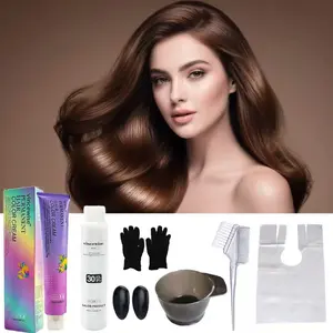 7pcs Vincewise Chocolate Permanent Hair Dye Kit, Moroccan Argan Oil, Ginseng, Gentle, Shiny, Long-Lasting, Coverage, Gift Idea