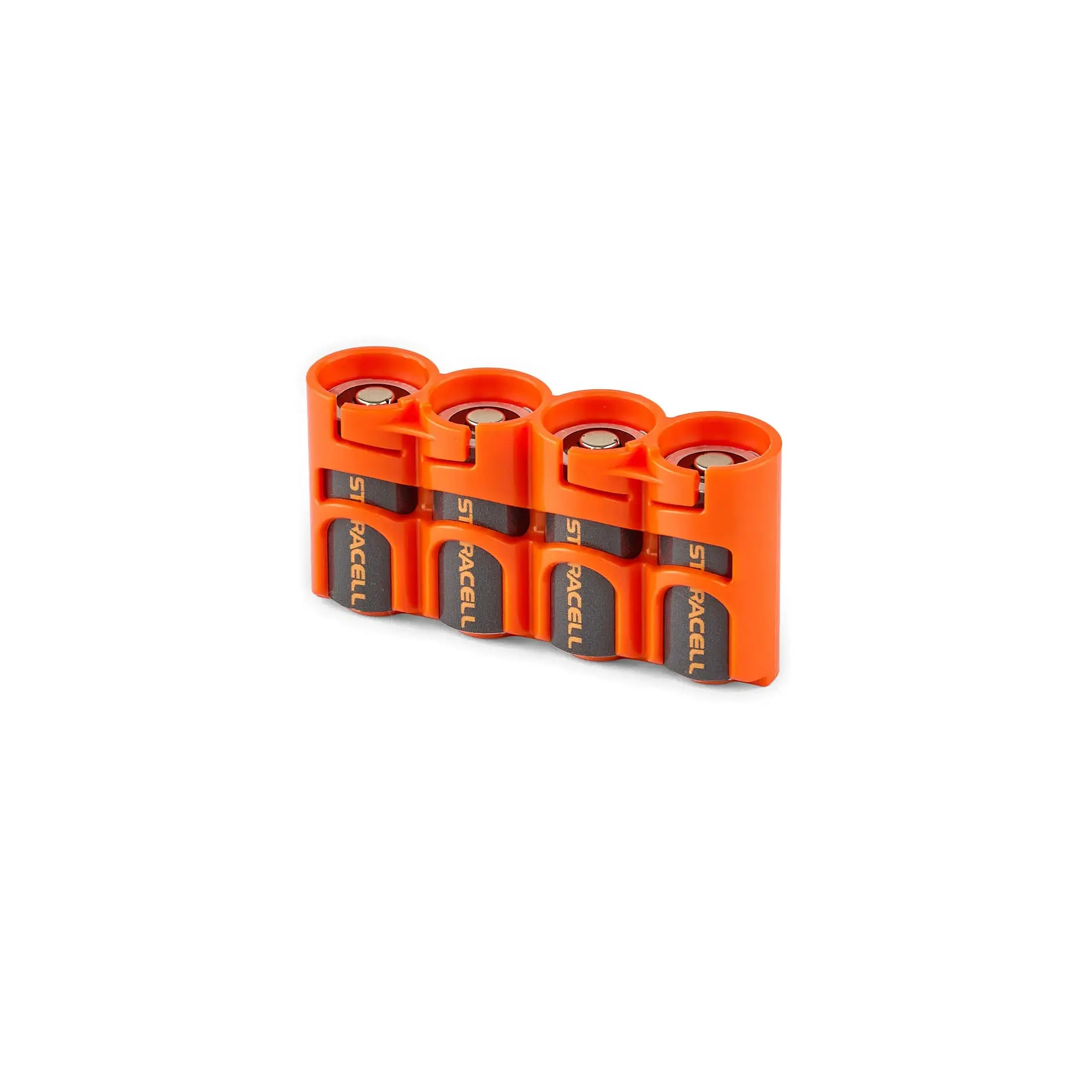 Storacell Slim Line CR123 4-Pack Battery Caddy (Orange), Holds 4 Batteries (Not Included), Made in USA