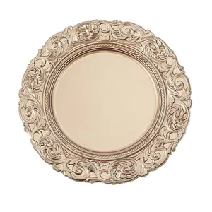 12 Pack  - 13” Round Baroque Charger Plates Plastic Gold. Bakeware