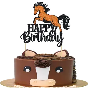 1pc Horse Happy Birthday Cake Topper Racing Equestrian Themed Birthday Cake Decoration for Party Cake Decorations