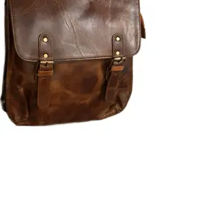 Distressed Genuine Leather Backpack/Shoulder Bag with Vintage Style and Durable Construction
