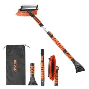 Car Snow Brush, 3-in-1 Snow Remover for Car Windshield - with 180° Pivoting Brush Head, Squeegee & Ice Scraper, 34.3"-42.1" Extendable Aluminum Handle and Foam Grip for Cars, Truck, SUV, RV