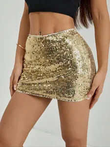 Women's Sexy Sequin Glitter Bodycon Mini Skirt - Sparkling Party Dress for Club, Concert, Nightlife