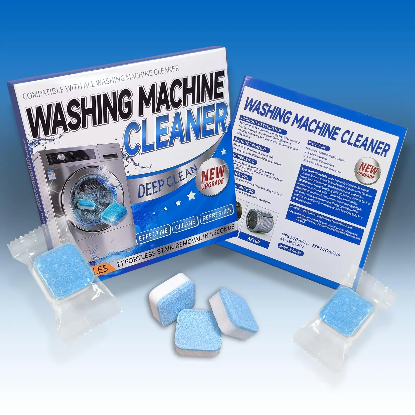 12-Pack Washing Machine Cleaner Descaler Tablets, Deep Cleaning for Front Loader, Top Load & HE Washers, Septic Safe, Odor Free, Residue & Water Buildup Removal, Washer Maintenance for Drum & Laundry Tub Seal