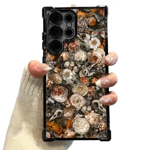 Baroque Macabre for iPhone Case Vintage Grotesque Floral Oil PaintingTrendy Design, Unique Gift,For SAMSUNG GALAXY S22 S23 S24 FE ULTRA PLUS Four Corners Cushion Phone Case #SMHUA4, Accessories, Smartphone