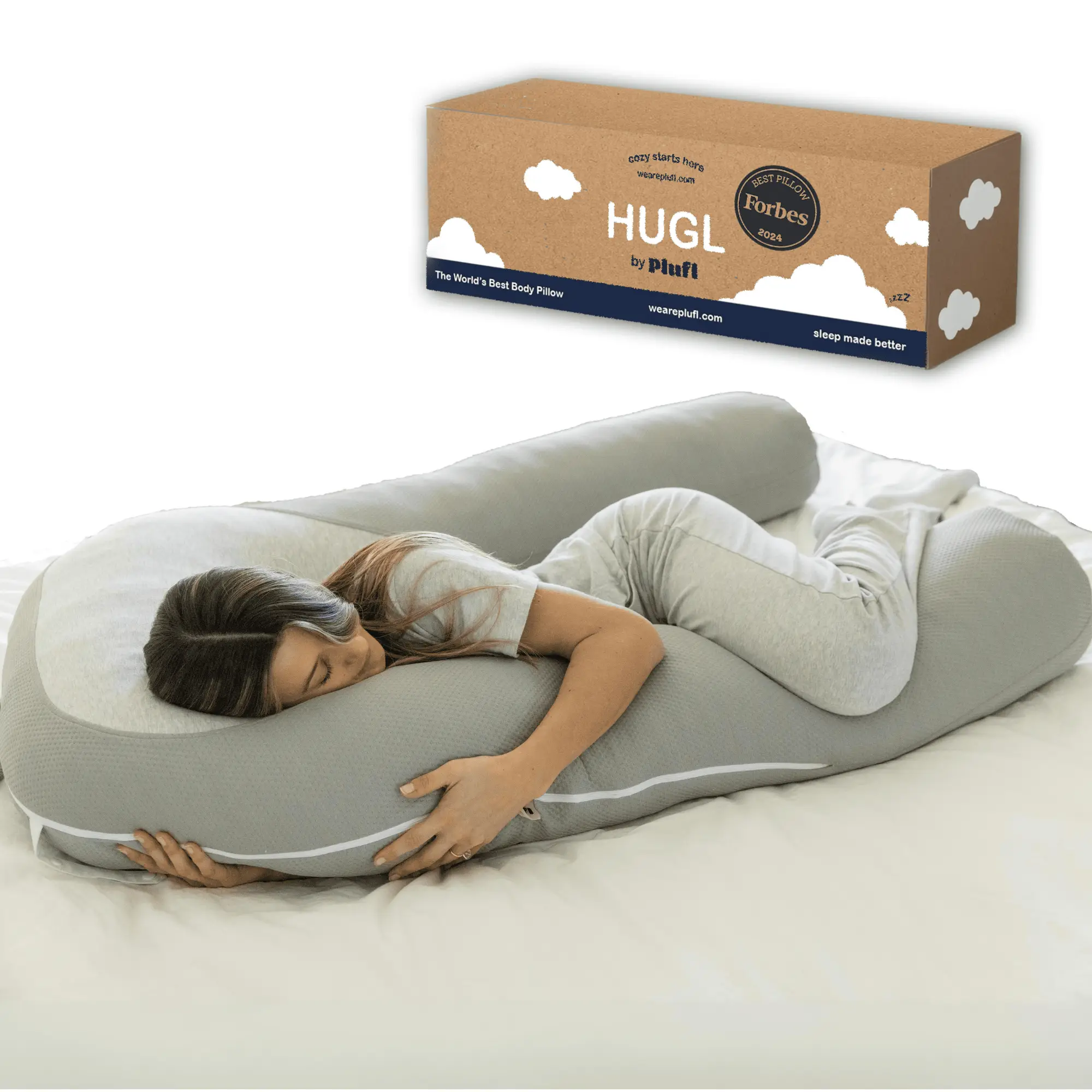 Hugl Giant U Shaped Cooling Body Pillow All Natural Bamboo Self Cooling Fabric Ergonomic Design for Back Neck Support Machine Washable Supportive Memo