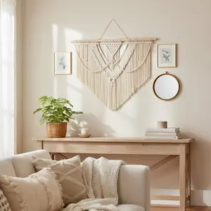 LISRRZHEN Large Macrame Wall Hanging - Boho Nordic Geometric Woven Tapestry, Handcrafted Cotton Wall Decor for Living Room Bedroom Entryway Apartment