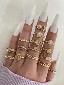 15pcs Gemstone & Rhinestone Decor Ring