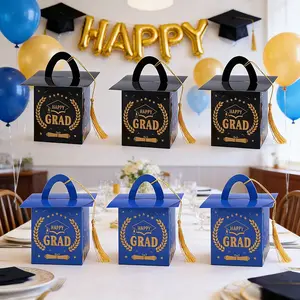12pcs vibrant window opening graduation hat yellow tassel gift boxes - "Happy Graduation", paper gift boxes for graduation party gifts and decorations, suitable for graduation season, Themed gift box, Graduation Gift Wrapping