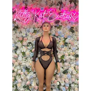 Bottlegirl Black Fishnet Bodysuit  - One Piece Bartender Outfit, EDM Dancewear, Party Clubwear
