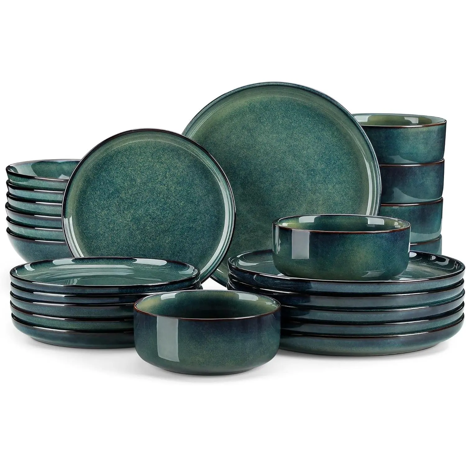 vancasso Starry Plates and Bowls Sets for 4/6, 12-24 Pieces Dinnerware Sets, Green Reactive Glaze Dishes Sets for Kitchen, Scratch Resistant Ceramic Dishes Set, Dishwasher and Microwave Safe