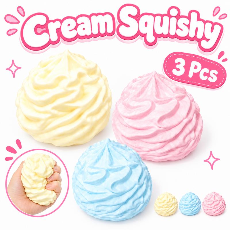 3Pcs Unisex Big Taba Cream Roll Squishies Toys, Soft TPR Sticky Dessert Sensory Fidget Toys, Kawaii Desk Stress Relief ASMR Squishies for Teens, Office & School Use